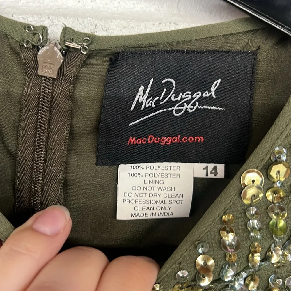 NWT Mac Duggal Size 10 Olive Green Sequined High Neck Sleeveless Column Gown - Picture 5 of 10